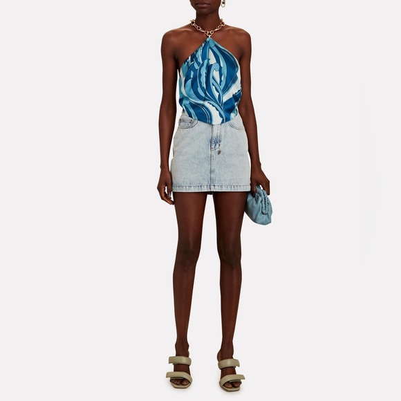 NWT Cult Gaia Olivine Backless Gold Chain Detail Halter Crop Top Paisley Blue S - Picture 6 of 10